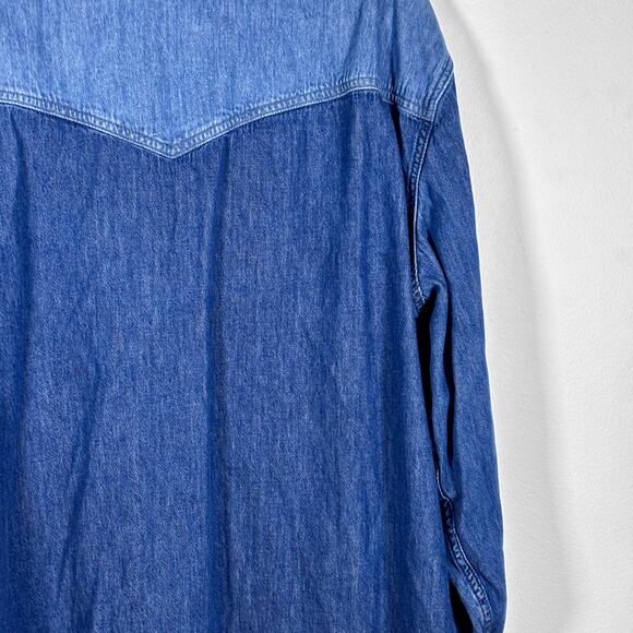 Levis Mens 2XL Denim Blue Color Block Cowboy Western Chore Work Shirt - Picture 8 of 16